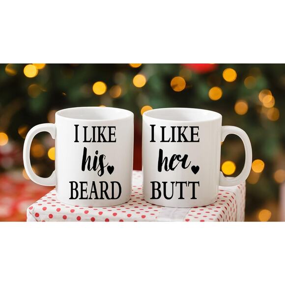 AW Fashions Couples Mug Set I Like His Beard I Like Her Butt Funny Gift 11oz New - Picture 5 of 5